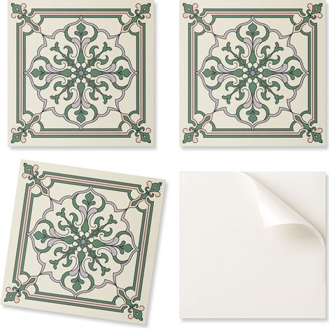Baldosas de vinilo estampadas listas para instalar, con dise帽o floral y adornos, 20x20x20 cm.