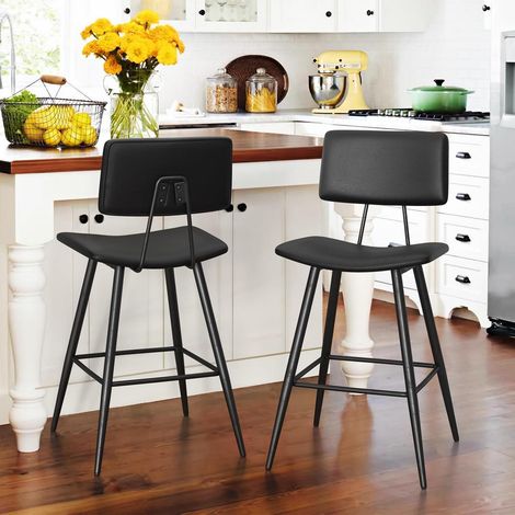 Barhocker 2er Set mit Rückenlehne und Fußstütze, Sitzhöhe 63cm, Schwarz (1/5)