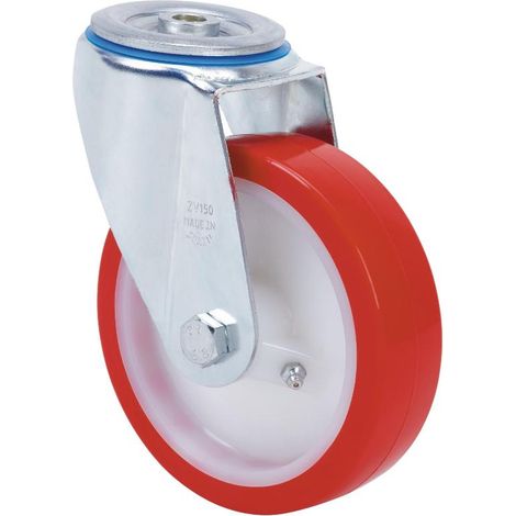 rueda giratora agujero m12 20zv200-pob nylon blanco-poliur.rojo eje bolas (1/2)