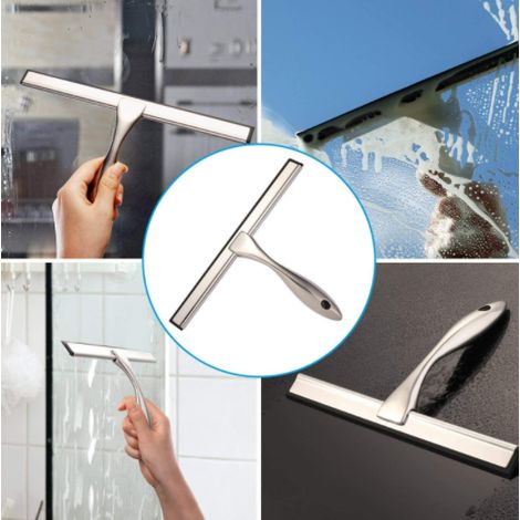 Grattoir de douche, sa construction en acier inoxydable antirouille assure un essuyage silencieux, idéal pour les portes de douche et les vitres de voiture grâce à sa poignée ergonomique. (1/5)