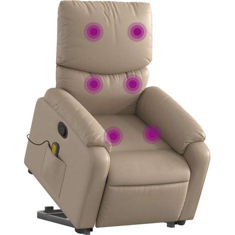 vidaXL Poltrona Alzapersone Massaggi Reclinabile Cappuccino Similpelle (1/5)