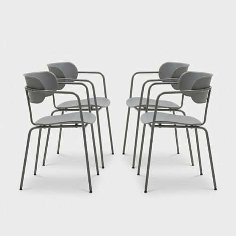 Set 4 sedie poltroncine impilabili da giardino e cucina Asmar - Grigio