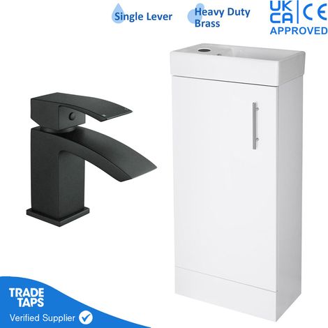 400mm Freestanding Bathroom Vanity Unit with Basin, Black Square Tap & Waste (1/5)