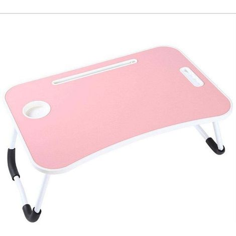 Tablette de lit pliable pour ordinateur portable avec porte-gobelet et plateau de pique-nique rose (1/5)