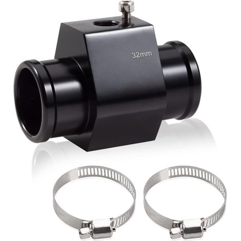 Connecteur de tuyau en aluminium de 32 mm pour radiateur avec 2 colliers de serrage, jauge de température de l'eau, adaptateur de capteur de température de l'eau (1/5)