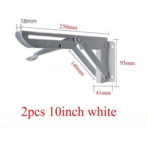 (25 cm - 2 pièces blanches - Aucune) 2 équerres pliantes en acier inoxydable pour étagère triangulaire, support robuste, réglable, fixation murale, argent, blanc, noir (1/5)