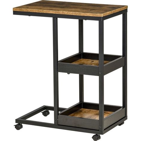 Table of auxiliary to casters for sofa or bed, style industrial, steel and wood, brown and black (1/5)