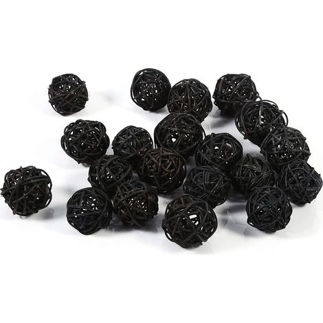 QAZQA Boules de Rotin en Osier Bricolage Artisanat à La Main Vigne Boule Ronde Pendentif Décoration de Table de Mariage pour Bébé Chambre Pépinière Maison 20 Pièces 5 Cm,noir (1/5)