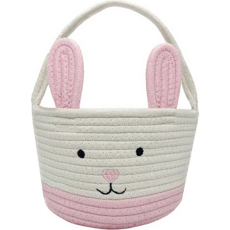 Panier de Pâques, panier lapin de Pâques avec anse, sac cadeau seau à œufs, panier de recherche d'œufs pour bébé (rose) (1/4)