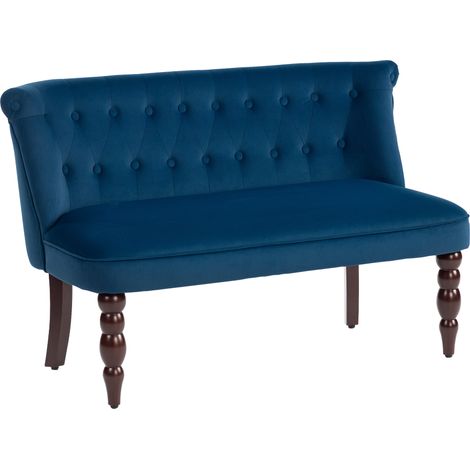 Dark Blue Velvet 2-Seater Loveseat with Button Tufted Wingback and Rubber Wood Legs for Living Room or Bedroom