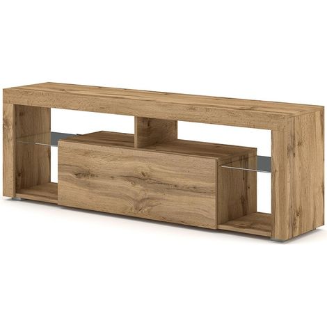 Meuble TV 1 porte 140x35x50 cm déco chêne - PUEBLA (1/3)