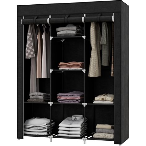 Stoffschrank mit Kleiderstange 8 Ebenen 125x43x162,5cm schwarz platzsparender Faltschrank für Flur & Schlafzimmer