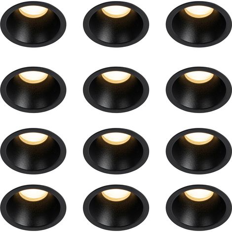 Set of 12 Modern Recessed Spotlights Black GU10 35mm IP44 - Dept (1/4)