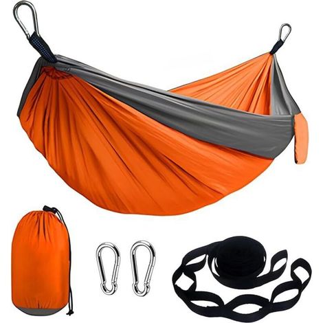 Orange&Gris Hamac double de camping, balançoire simple en nylon 210T, hamac d'extérieur, accessoires de plein air, parachute