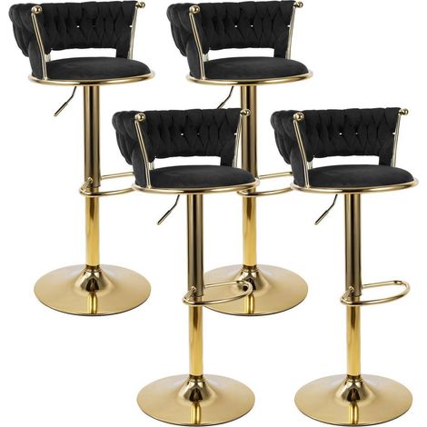 Barhocker 4er Set, höhenverstellbar, drehbar, Samt, Gold/Schwarz (1/5)