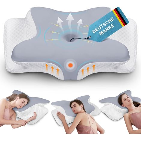 Oreiller Ergonomique Cervical à Mémoire de Forme, Oreiller Mémoire Forme pour la Nuque, Coussin pour Dormeurs sur Le Côté, Le Dos et Le Ventre, Améliorer le Sommeil, 62×41×11/13 cm, Gris-Blanc (1/5)