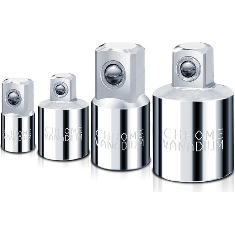 Jeu de 4 adaptateurs et réducteurs pour clés à douille 1/4", 3/8", 1/2" - Acier au chrome-vanadium poli - Pour clés à chocs et clés à cliquet SAE (1/5)