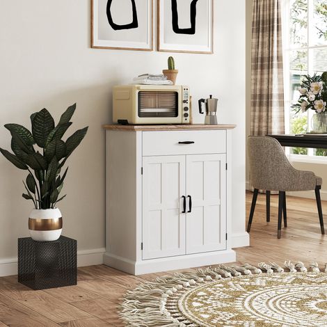 Meuble buffet moderne pour salon, armoire 2 battants avec tiroir et tablette ajustable, dimensions 75,2 x 40 x 91,5 cm, finition blanche élégante. (1/5)