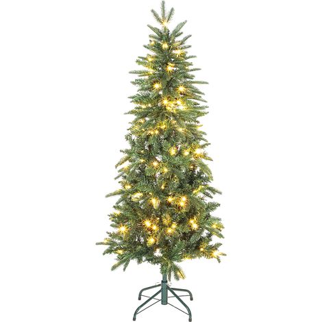 Sapin Noël artificiel 150 cm, arbre Noël slim avec 150 lumières 8 modes d'éclairage 431 branches articulées, vert (1/5)