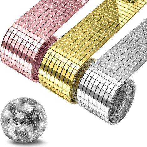 Lot de 3 rouleaux de carreaux de miroir autocollants carrés - 5 x 5 mm - Pour bricolage, artisanat, décoration (1/5)