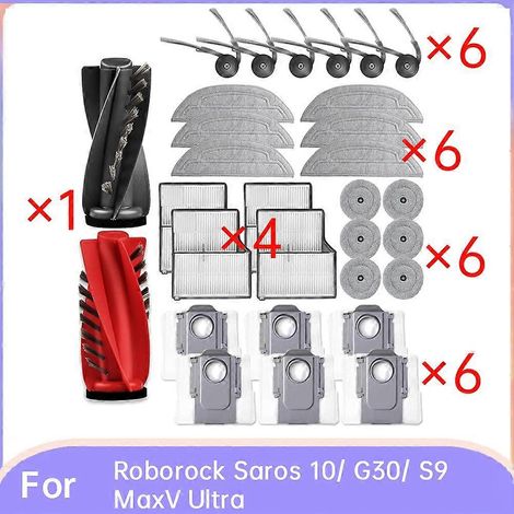 Lot de 30 accessoires pour aspirateur Roborock Saros 10/G30/S9 MaxV Ultra : brosse latérale à rouleau, filtre HEPA, lingette de nettoyage et sac à poussière. (1/5)