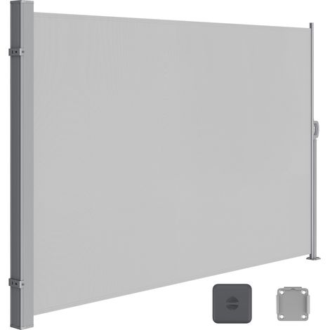 Songmics – Store latéral rétractable 160 x 350 cm – Acier traité, toile polyester 220 g/m², protection solaire UPF 50+ – Brise-vue pour balcon, terrasse, jardin – Gris clair (1/5)