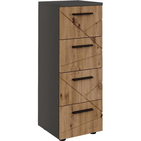 Mobiletto midi Irma, Antracite/Rovere dorato, 30 x 81 cm con 4 cassetti, Vicco