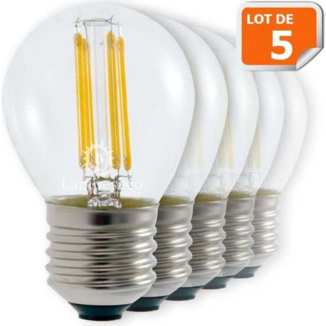 Lot de 5 Ampoules Led Filament Culot E27 forme G45 4 Watt (éq 42 watts) Blanc Chaud (1/3)