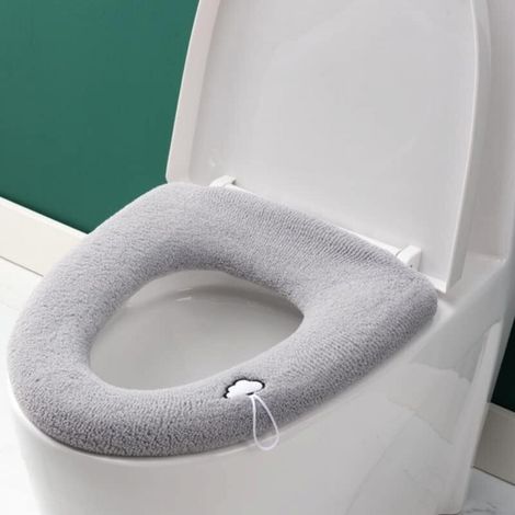 Lot de 3 housses de siège de toilette épaisses avec poignée pour abattant de toilette - Coussin doux, épais, extensible, lavable - S'adapte à tous les sièges de toilette ovales (1/4)