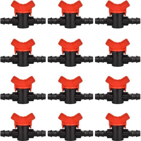12 PCS Robinet de jardin pour tuyau, Tuyau Vanne d'irrigation 16 16mm Robinet d'arrêt raccord en Plastique pour le contrôle extérieur de la vanne d'eau de jardin (noir + rouge) (1/5)