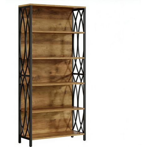 Librería abierta de MDF y metal negro y marrón 180 cm (1/5)