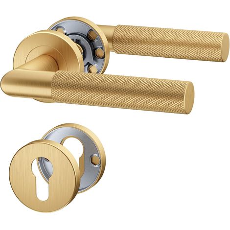 Innentürgriff – Paar – Edelstahl – Zylinderschloss – Mattgold PVD – Für Türen 35–55 mm (1/5)