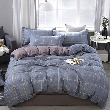 Housse De Couette Et Taie d'oreiller À Carreaux Simples. Grande Literie Surdimensionnée Quatre Pièces. Textiles De Maison pour Toutes Les Saisons (1/5)