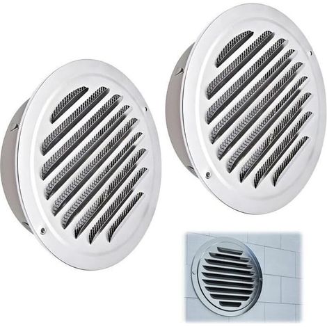 Zweiteiliges rundes Lüftungsgitter, 100 mm Edelstahl, mit Insektenschutzgitter, für den Außenbereich, z. B. für Garage, Küche, Bad oder Wand