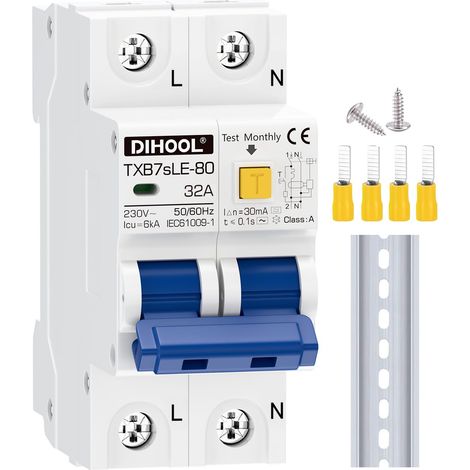 1P+N 32A 30mA type A 230V/AC disjoncteur de courant résiduel disjoncteur fusible automatique (1/5)