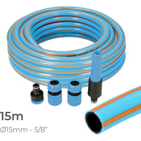 Professionelles Gartenschlauch-Set, innen Ø 15 mm, außen Ø 20 mm (5/8 Zoll), 15 m, mit PVC-EDM-Zubehör