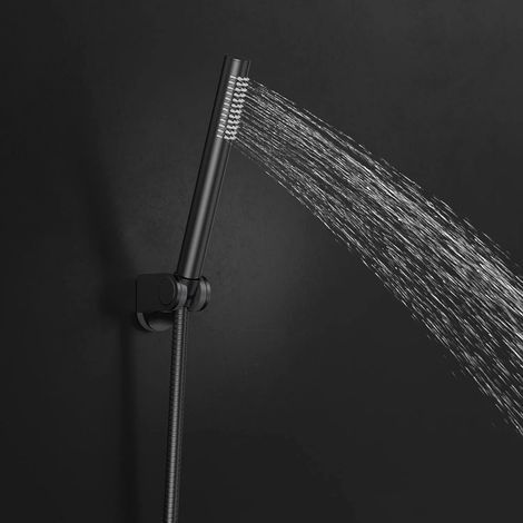 Wassersparender Duschkopf, Einstrahl-Handbrause mit 48 Antikalkdüsen, Antikalk-Duschkopf, massives Messing, schwarzer Duschkopf (1/4)