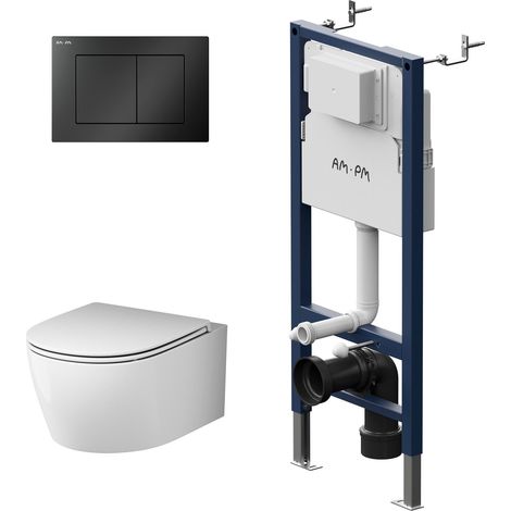 AM.PM Wand WC spülrandlos Set mit Vorwandelement Komplettset Unterputz Spülkasten Vorwandspülkasten Keramik Unterputzspülkasten Schüssel Drücke (1/5)