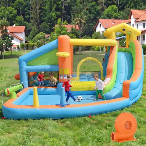 Hüpfburg für Kinder 360x350x210 cm – Rutsche, Basketballkorb & Wasserbecken (1/5)