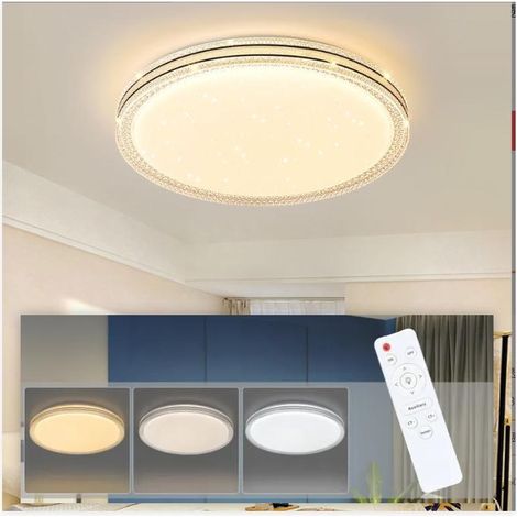 Plafonnier LED rond encastrable avec télécommande, boîtier acrylique tricolore, pour chambre à coucher, hall d'entrée. (1/5)