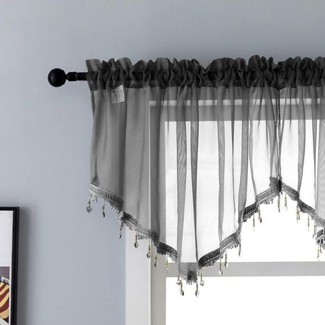 1 cantonnière de rideau en perles, design triangulaire vintage, 130 x 61 cm, pour salon chambre salle de bain café (1/5)