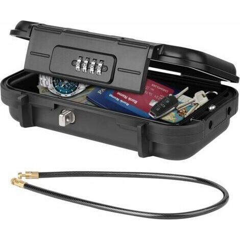 Coffre-fort Portable Sécurisé Mini Coffre Fort de Voyage Étanche Antivol avec Câble Métallique Amovible pour La Maison, Bureau, Hôtel, Voyages, etc.(Noir) (1/4)