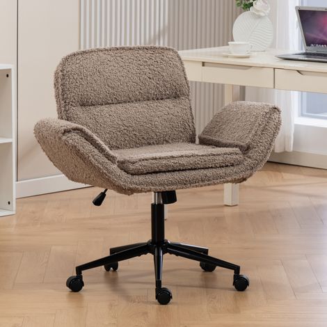 Silla de oficina giratoria marrón en Lammfell-Optik, hierro y esponja con reposabrazos abatibles y altura regulable (1/5)