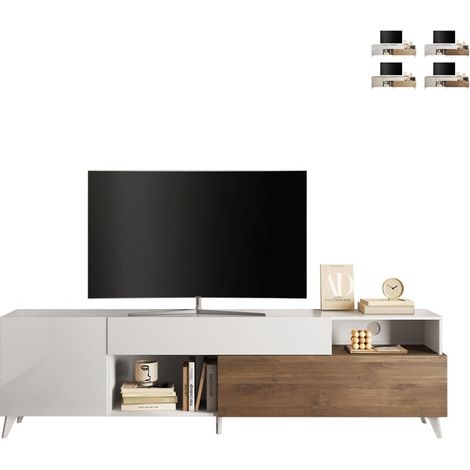 Mobile TV design moderno bianco legno cassetto 2 ante 241x42x67cm Clere - Olmo - Bianco Lucido (1/5)