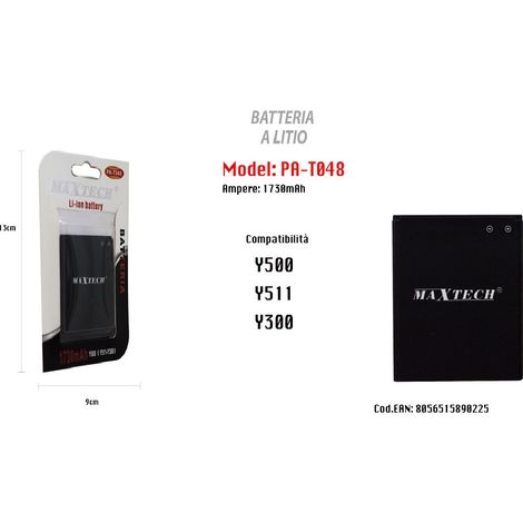 MaxTech - Batteria Di Ricambio Compatibile Per Huawei Y500 Y300 Y511 1730mah Maxtech Pa-t048 -