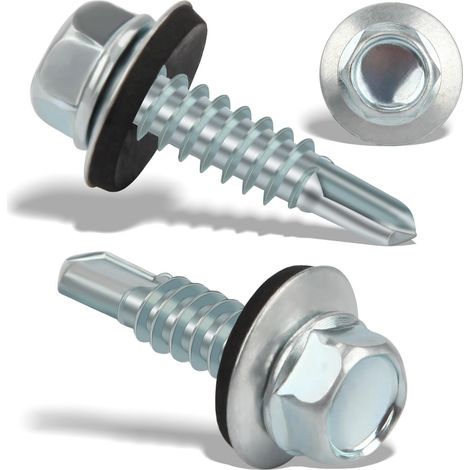300PCS Vis Autoforeuse Metal 4,8x19 mm Vis Autoperforante Inox Bac Acier Hexagonale Vis Autoperceuse pour Metal Vis Etanche Avec Joint Tole Toiture Autoforante Auto Foreuse pour Fixation Argenté (1/5)