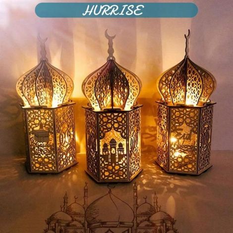 Lampe LED - Lanterne En Bois Forme De Lune - Décoration Ramadan Eid Mubarak - Pour Intérieur Jardin - 1 Pièce (1/5)