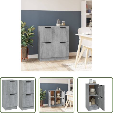 vidaXL Beistelltisch - Sideboards 2 Stk. Grau Sonoma 30x30x70 cm Holzwerkstoff (1/5)