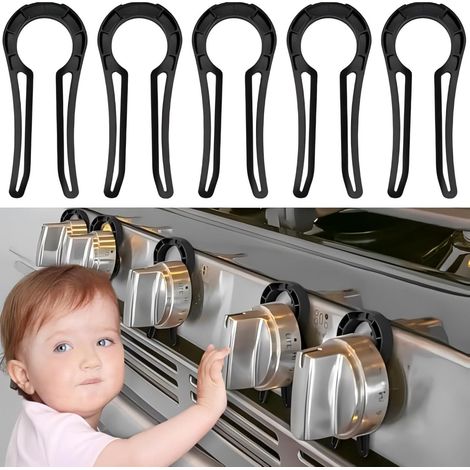 Gaskochfeld-Knopfsicherung für Kinder- und Haustiersicherheit Ofenknopfschutz (5er-Pack, schwarz)