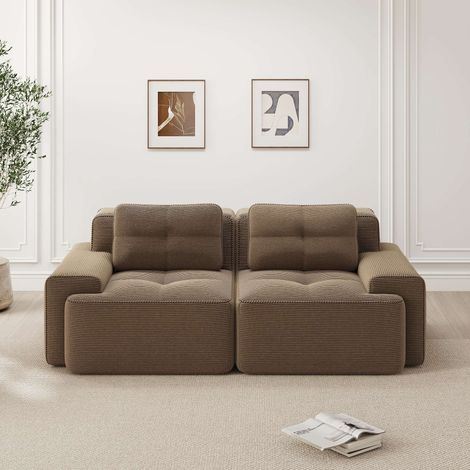 Canapé modulable sans structure en velours côtelé marron, assise profonde, convertible, 2 places (1/5)
